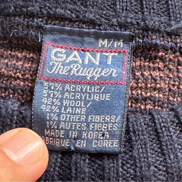 Vintage 90s Gant Rugger Sweater Mens Sz Large Heavy Knit Abstract - Picture 9 of 10